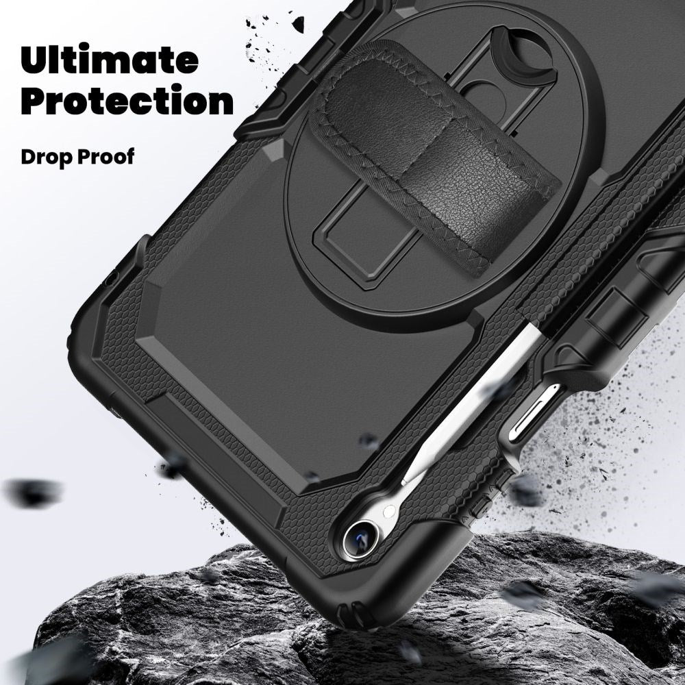 Samsung Galaxy Tab S11 Tech-Protect Solid Håndværker Cover m. Beskyttelsesfilm, Håndholder & Skulderstrop - Sort