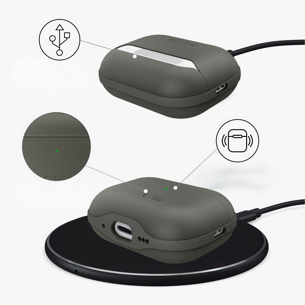 Apple AirPods Pro (3. gen.) Tech-Protect NaturalFit Kunstlæder Cover m. Rem - Grøn