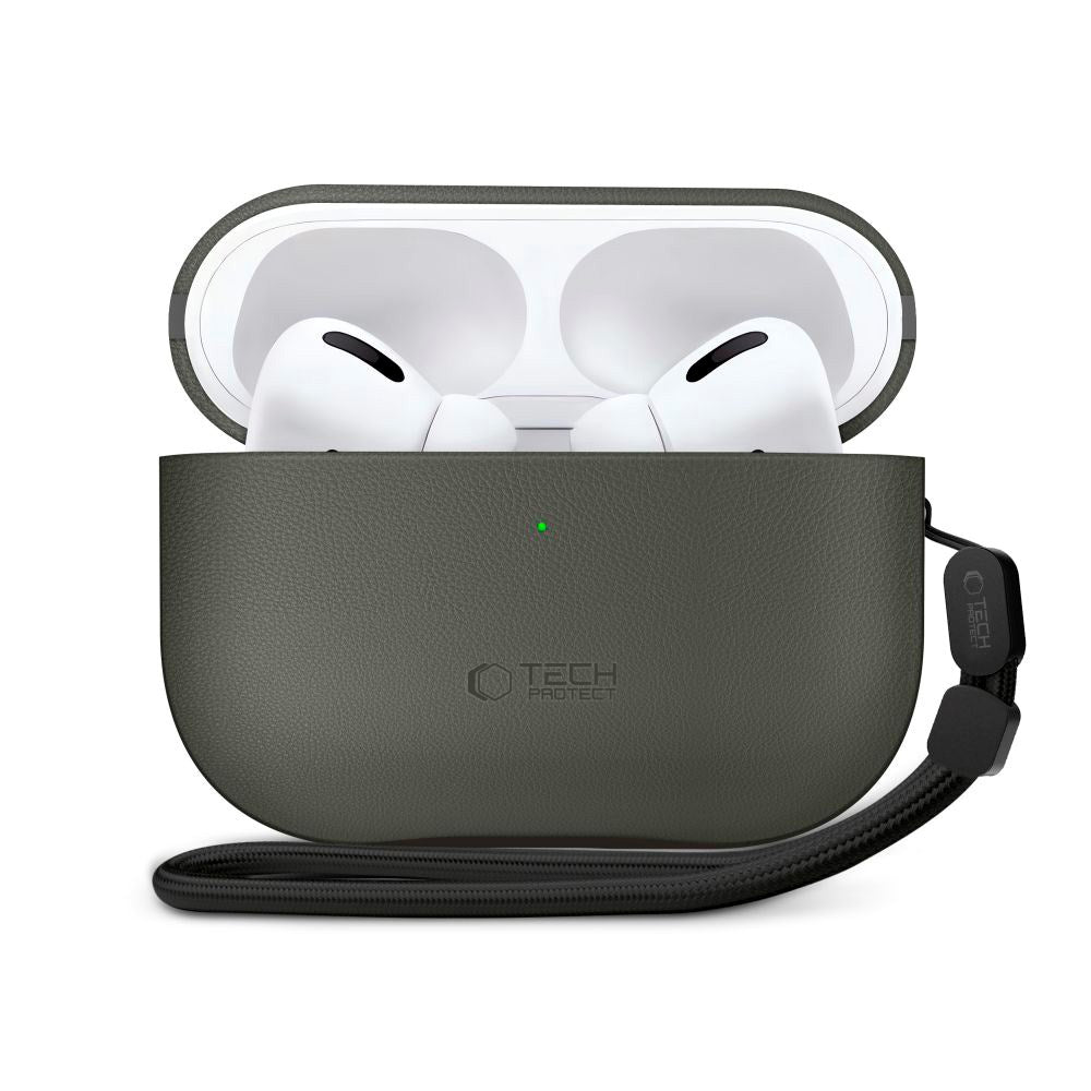 Apple AirPods Pro (3. gen.) Tech-Protect NaturalFit Kunstlæder Cover m. Rem - Grøn