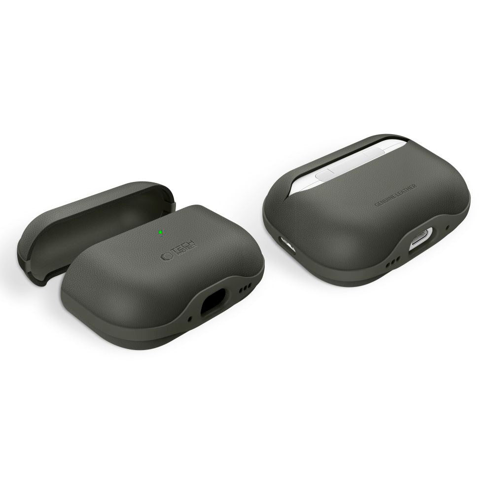 Apple AirPods Pro (3. gen.) Tech-Protect NaturalFit Kunstlæder Cover m. Rem - Grøn