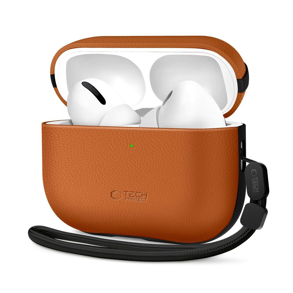 Apple AirPods Pro (3. gen.) Tech-Protect NaturalFit Kunstlæder Cover m. Rem - Brun
