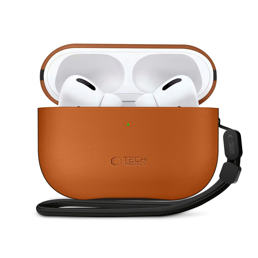 Apple AirPods Pro (3. gen.) Tech-Protect NaturalFit Kunstlæder Cover m. Rem - Brun