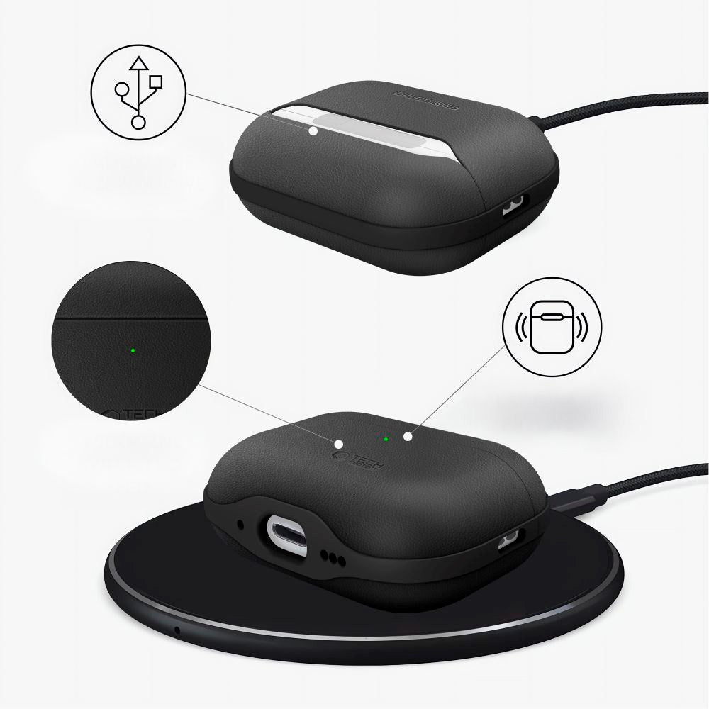 Apple AirPods Pro (3. gen.) Tech-Protect NaturalFit Kunstlæder Cover m. Rem - Sort