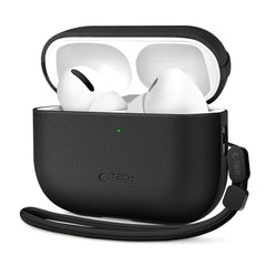 Apple AirPods Pro (3. gen.) Tech-Protect NaturalFit Kunstlæder Cover m. Rem - Sort