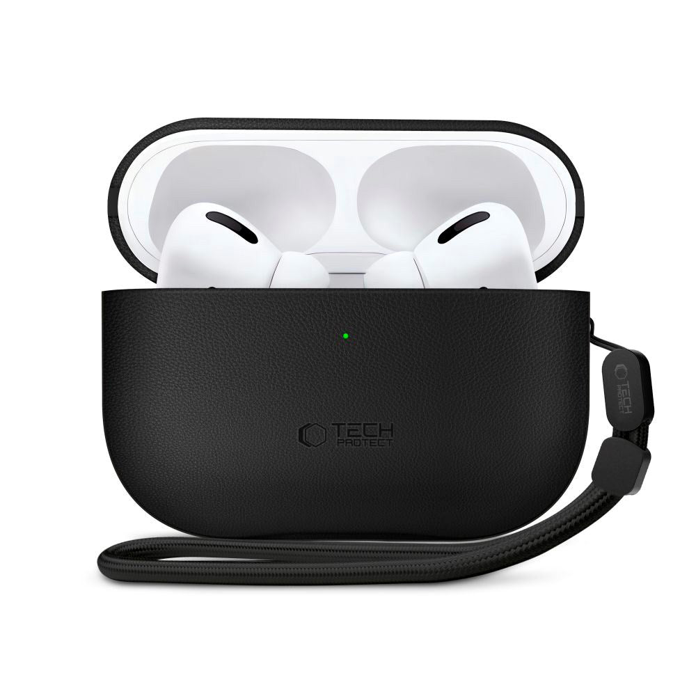 Apple AirPods Pro (3. gen.) Tech-Protect NaturalFit Kunstlæder Cover m. Rem - Sort