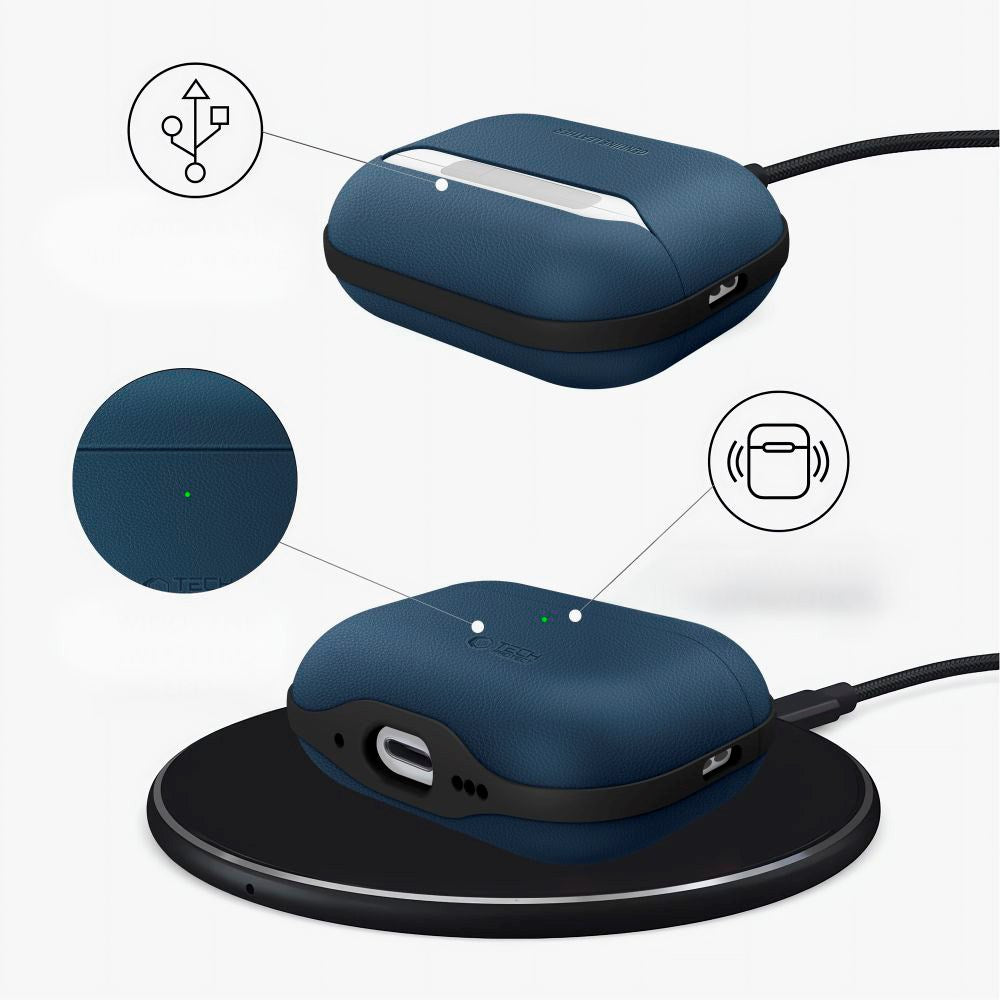 Apple AirPods Pro (3. gen.) Tech-Protect NaturalFit Kunstlæder Cover m. Rem - Blå