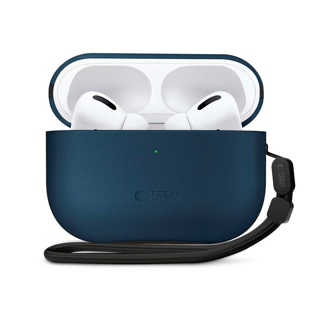 Apple AirPods Pro (3. gen.) Tech-Protect NaturalFit Kunstlæder Cover m. Rem - Blå