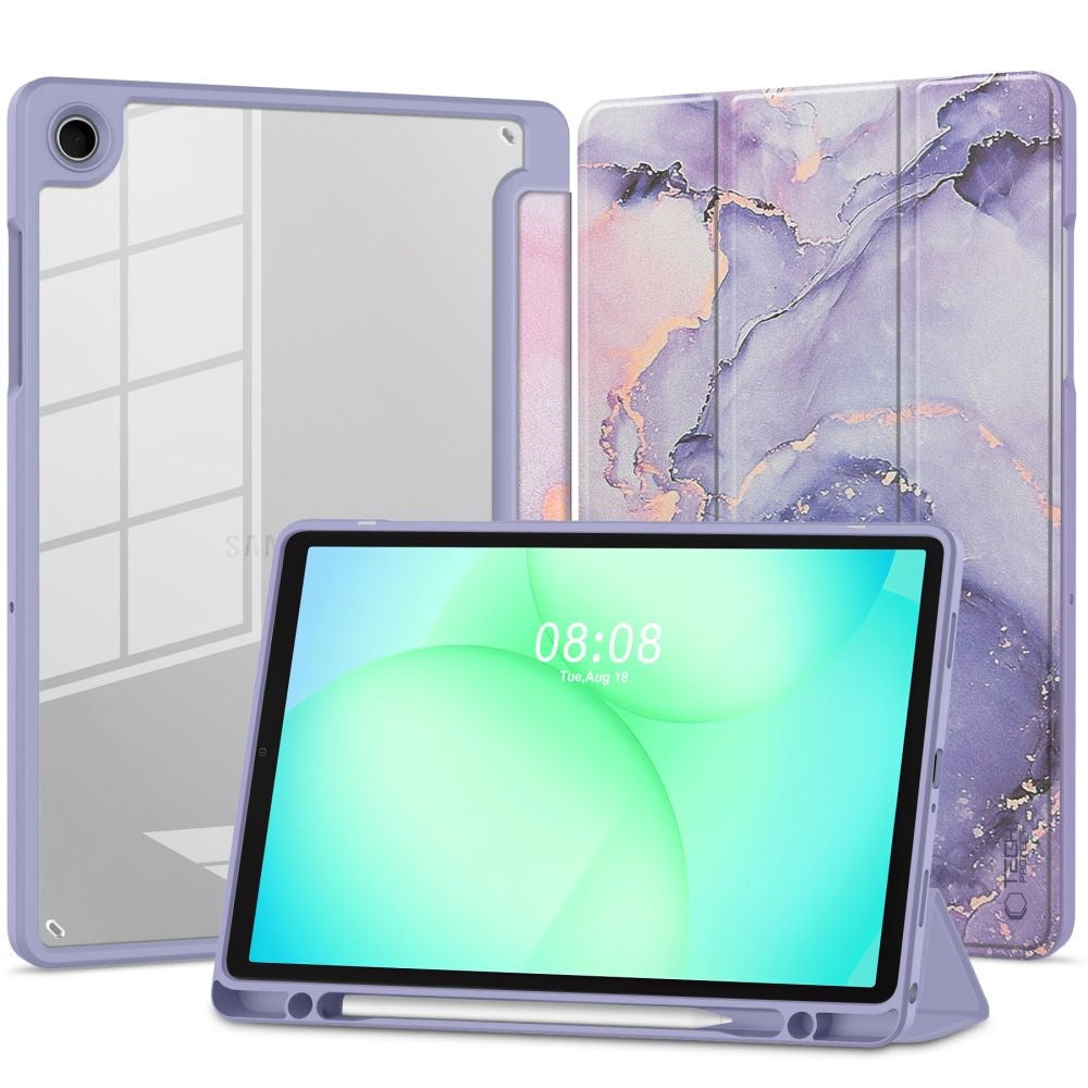 Samsung Galaxy Tab A11 / A9 Tech-Protect SC Pen Hybrid Flip Cover m. Stylus Holder - Lilla Marble / Gennemsigtig