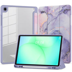 Samsung Galaxy Tab A11+ (Plus) / A9+ (Plus) Tech-Protect SC Pen Hybrid Flip Cover m. Stylus Holder - Lilla Marble / Gennemsigtig