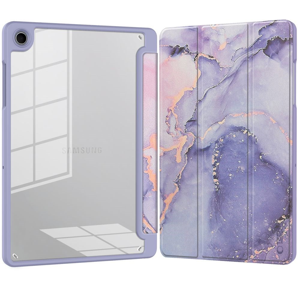 Samsung Galaxy Tab A11+ (Plus) / A9+ (Plus) Tech-Protect SC Pen Hybrid Flip Cover m. Stylus Holder - Lilla Marble / Gennemsigtig