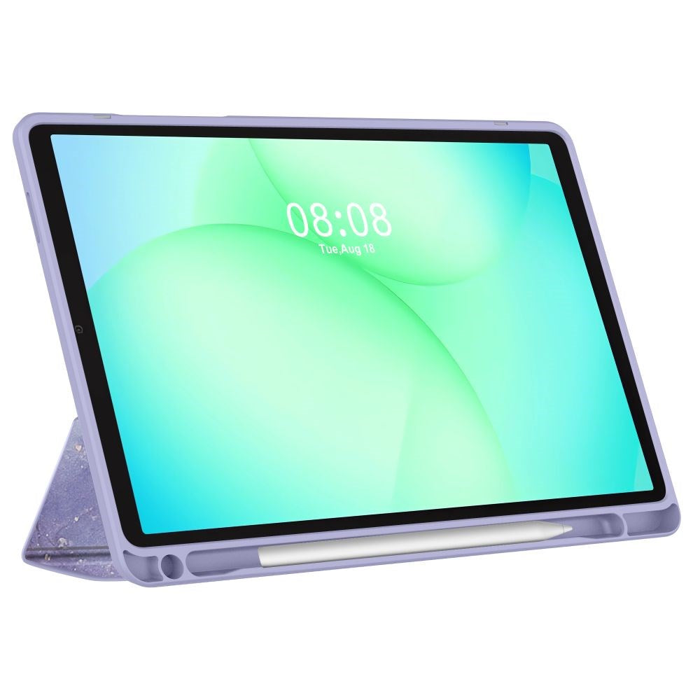 Samsung Galaxy Tab A11+ (Plus) / A9+ (Plus) Tech-Protect SC Pen Hybrid Flip Cover m. Stylus Holder - Lilla Marble / Gennemsigtig