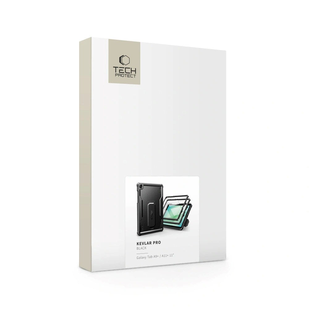 Samsung Galaxy Tab A11+ (Plus) / A9+ (Plus) Tech-Protect Kevlar Pro Håndværkercover m. Indbygget Skærmbeskyttelse - Sort