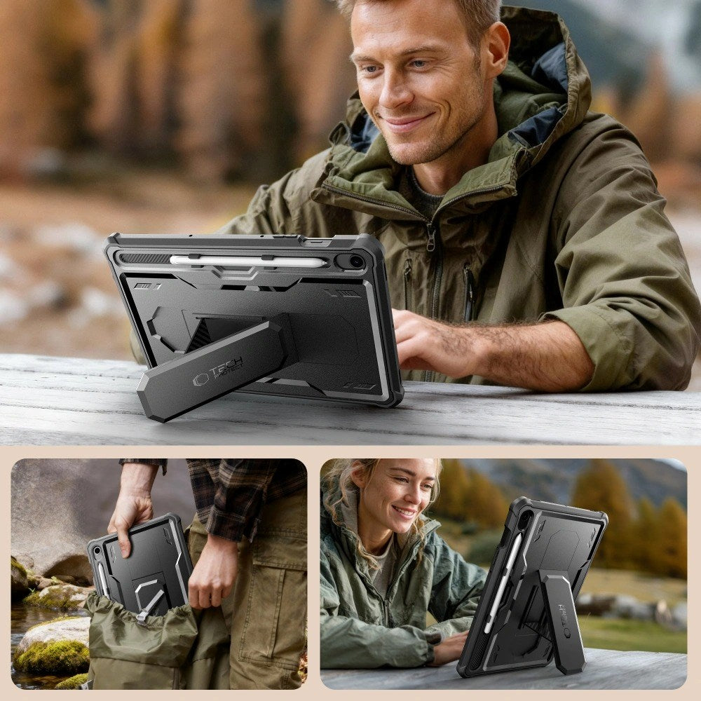 Samsung Galaxy Tab S10 Lite / S10 FE / S9 Tech-Protect Kevlar Pro Håndværkercover m. Indbygget Skærmbeskyttelse - Sort