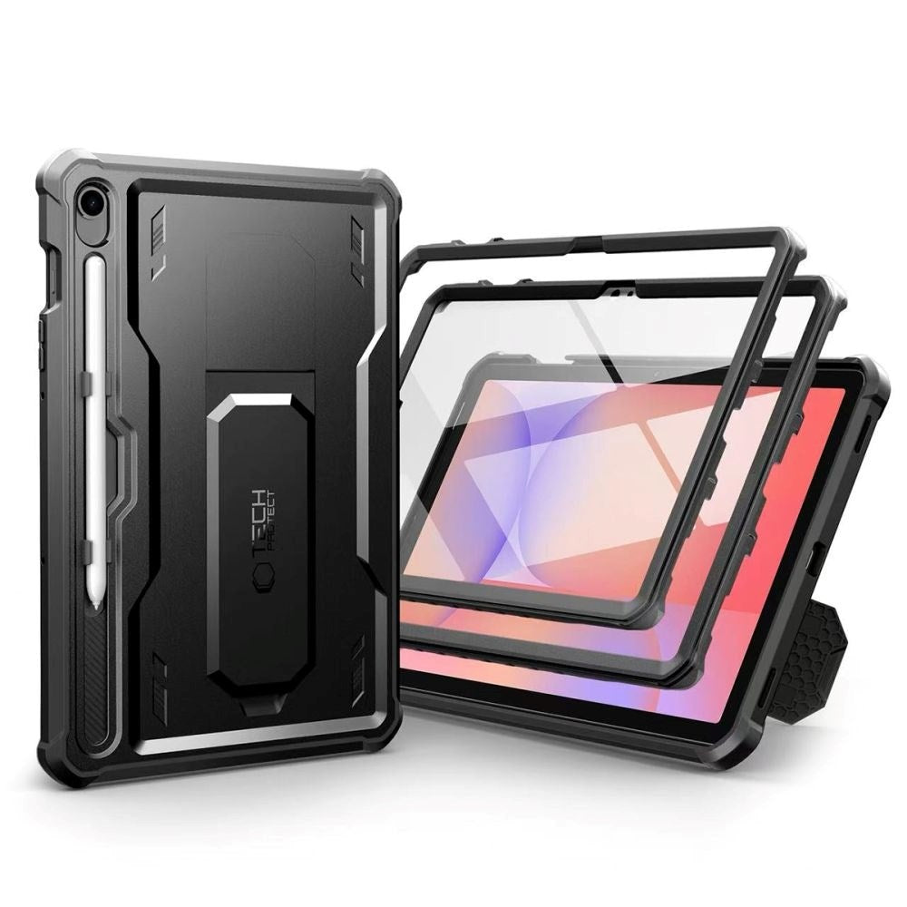 Samsung Galaxy Tab S10 Lite / S10 FE / S9 Tech-Protect Kevlar Pro Håndværkercover m. Indbygget Skærmbeskyttelse - Sort