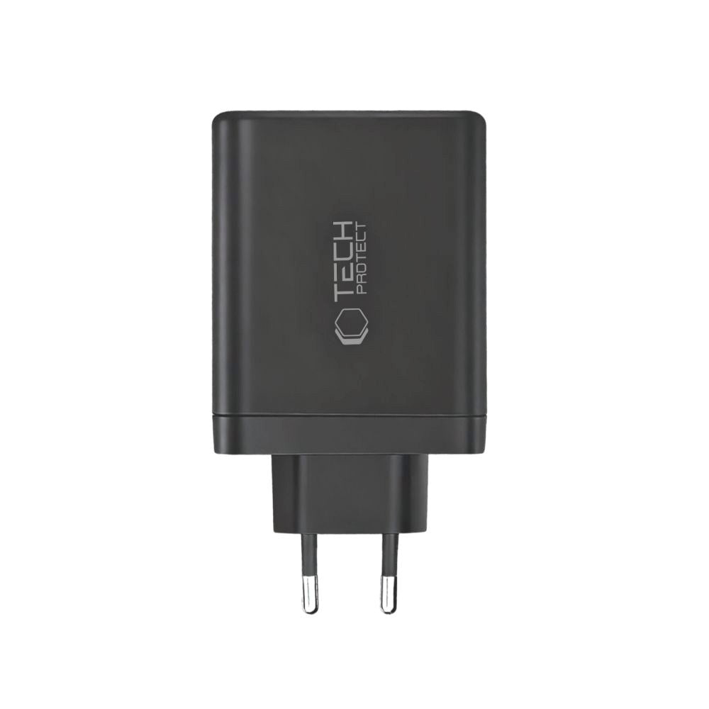 Tech-Protect 120W GaN Vægoplader m. 1 x USB-A & 3 x USB-C - Sort