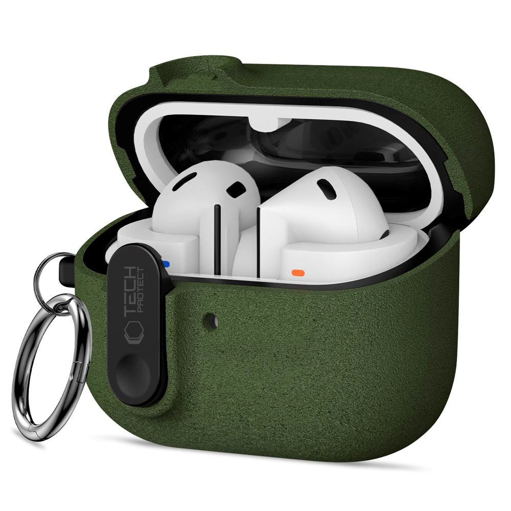 Samsung Galaxy Buds 3 / 3 Pro / 3 FE Tech-Protect Slim Hook Cover m. Karabinhage - Grøn