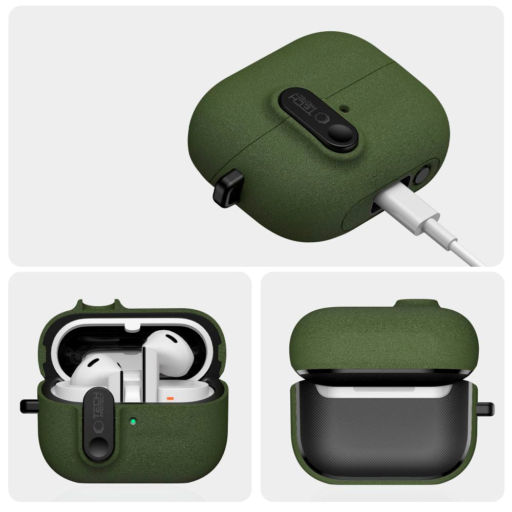 Samsung Galaxy Buds 3 / 3 Pro / 3 FE Tech-Protect Slim Hook Cover m. Karabinhage - Grøn