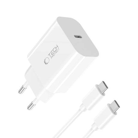 Tech-Protect 20W Vægoplader m. 1 x USB-C Kabel - Hvid