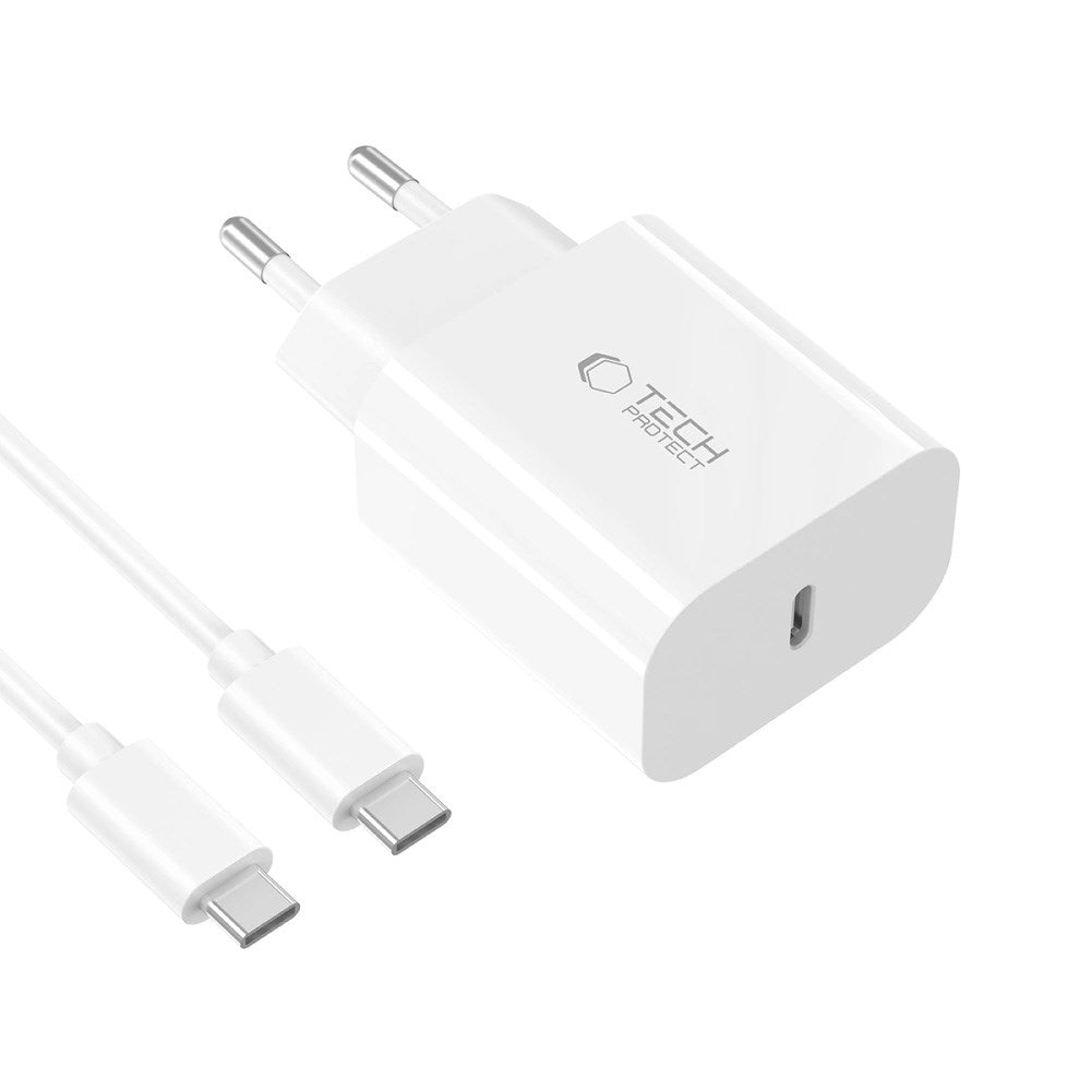 Tech-Protect 20W Vægoplader m. 1 x USB-C Kabel - Hvid