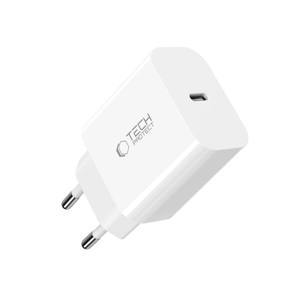 Tech-Protect 20W Vægoplader m. 1 x USB-C Kabel - Hvid