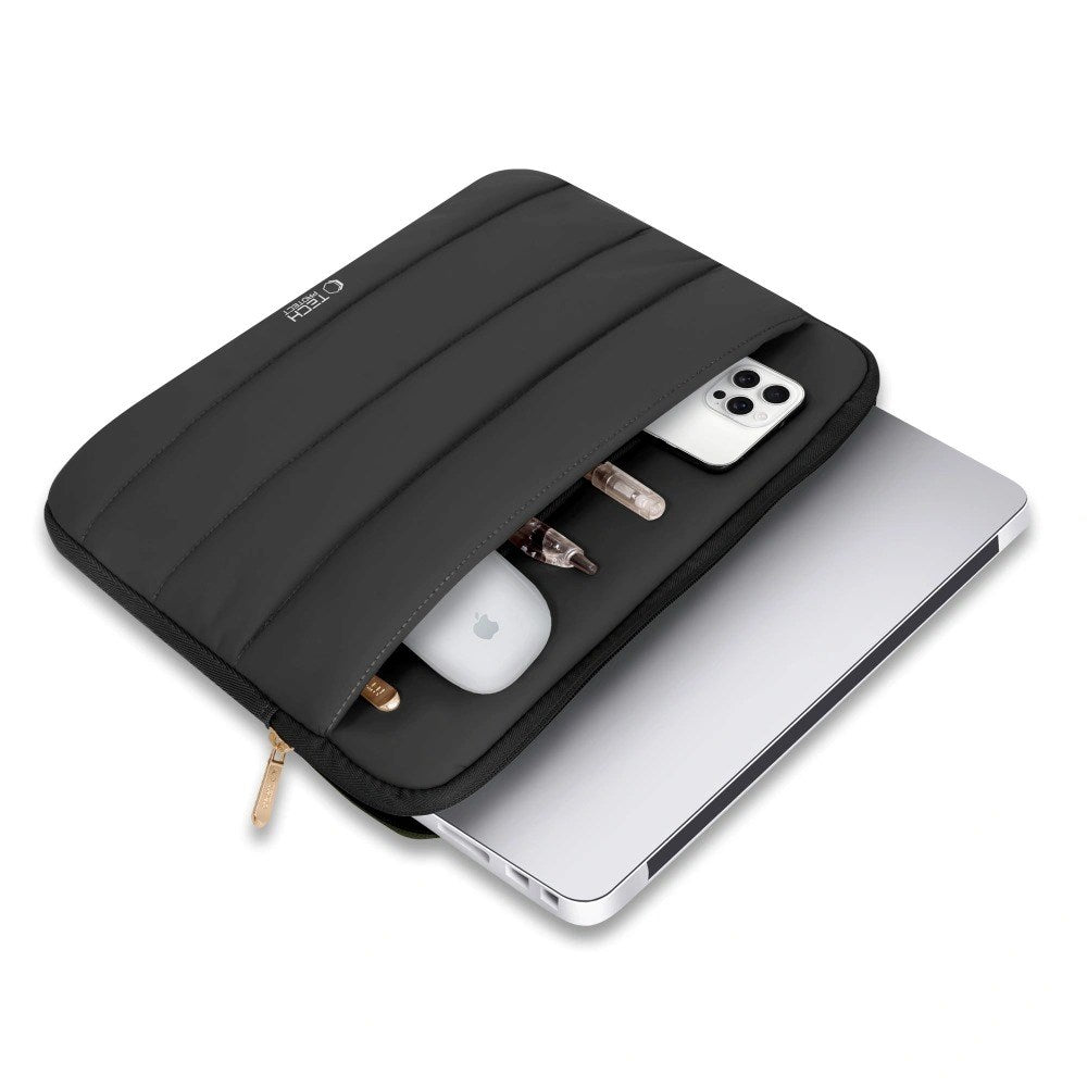 Tech-Protect Fluffy MacBook / Laptop 15-16" (27 x 38cm) Sleeve m. Ekstra Lynlåslomme - Sort