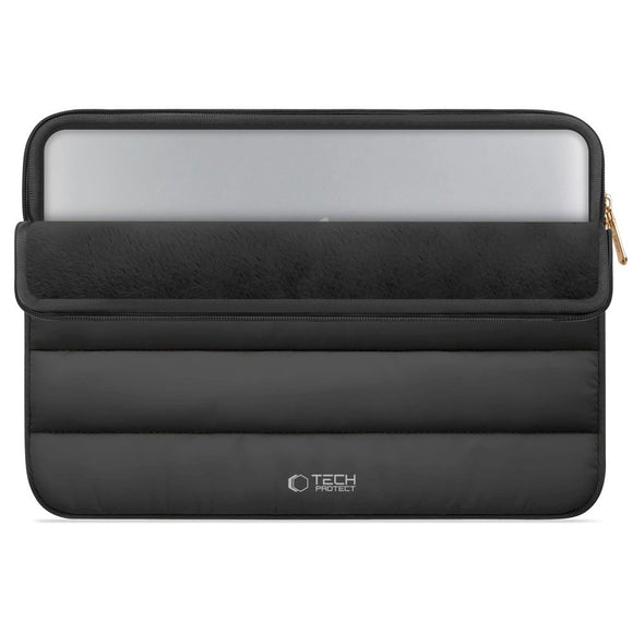 Tech-Protect Fluffy MacBook / Laptop 15-16" (27 x 38cm) Sleeve m. Ekstra Lynlåslomme - Sort