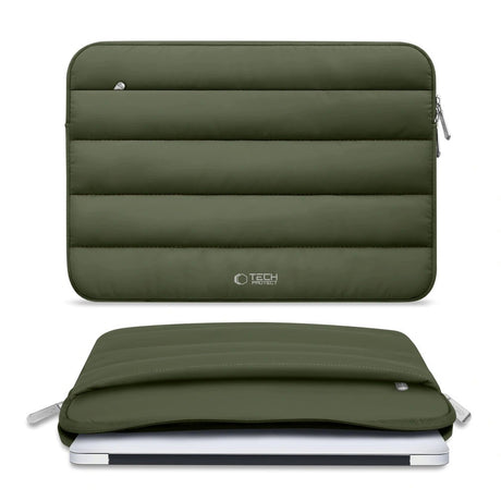 Tech-Protect Fluffy MacBook / Laptop 13-14" (25 x 35cm) Sleeve m. Ekstra Lynlåslomme - Mørkegrøn