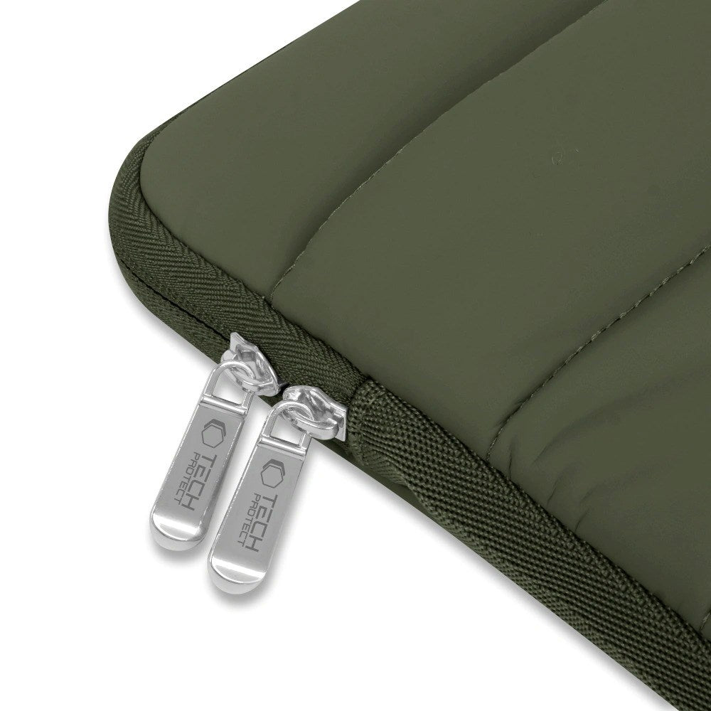 Tech-Protect Fluffy MacBook / Laptop 13-14" (25 x 35cm) Sleeve m. Ekstra Lynlåslomme - Mørkegrøn