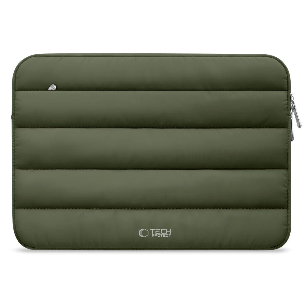 Tech-Protect Fluffy MacBook / Laptop 13-14" (25 x 35cm) Sleeve m. Ekstra Lynlåslomme - Mørkegrøn