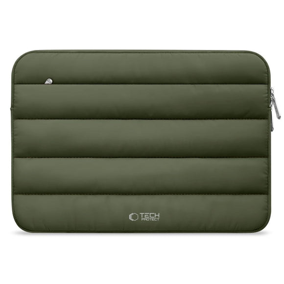 Tech-Protect Fluffy MacBook / Laptop 13-14" (25 x 35cm) Sleeve m. Ekstra Lynlåslomme - Mørkegrøn