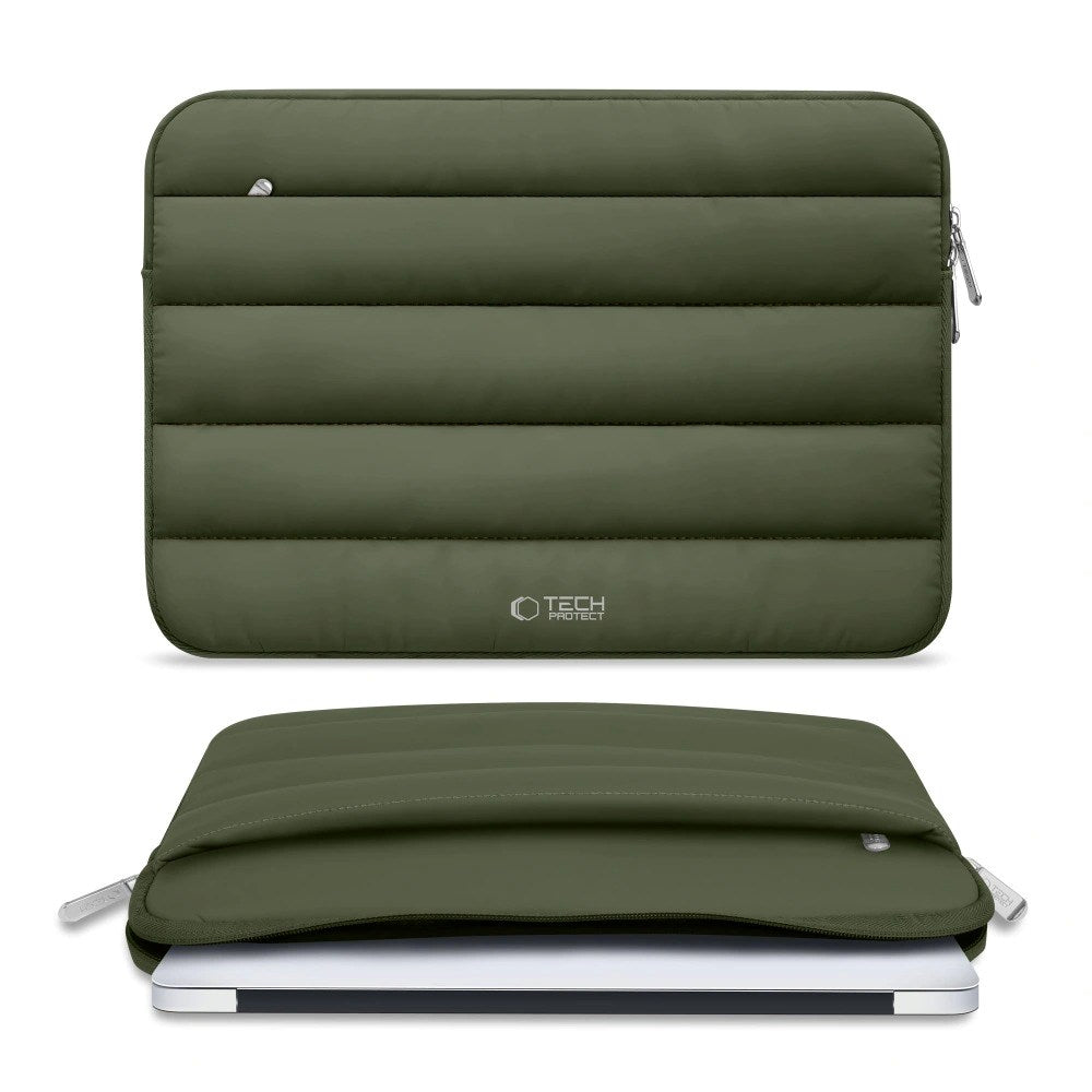 Tech-Protect Fluffy MacBook / Laptop 15-16" (27 x 38cm) Sleeve m. Ekstra Lynlåslomme - Mørkegrøn