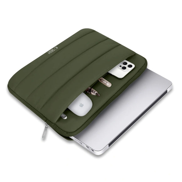Tech-Protect Fluffy MacBook / Laptop 15-16" (27 x 38cm) Sleeve m. Ekstra Lynlåslomme - Mørkegrøn