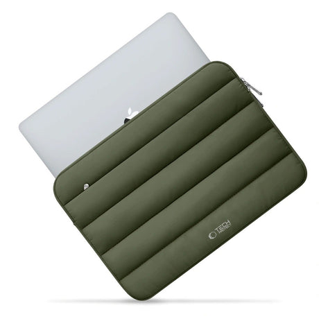 Tech-Protect Fluffy MacBook / Laptop 15-16" (27 x 38cm) Sleeve m. Ekstra Lynlåslomme - Mørkegrøn
