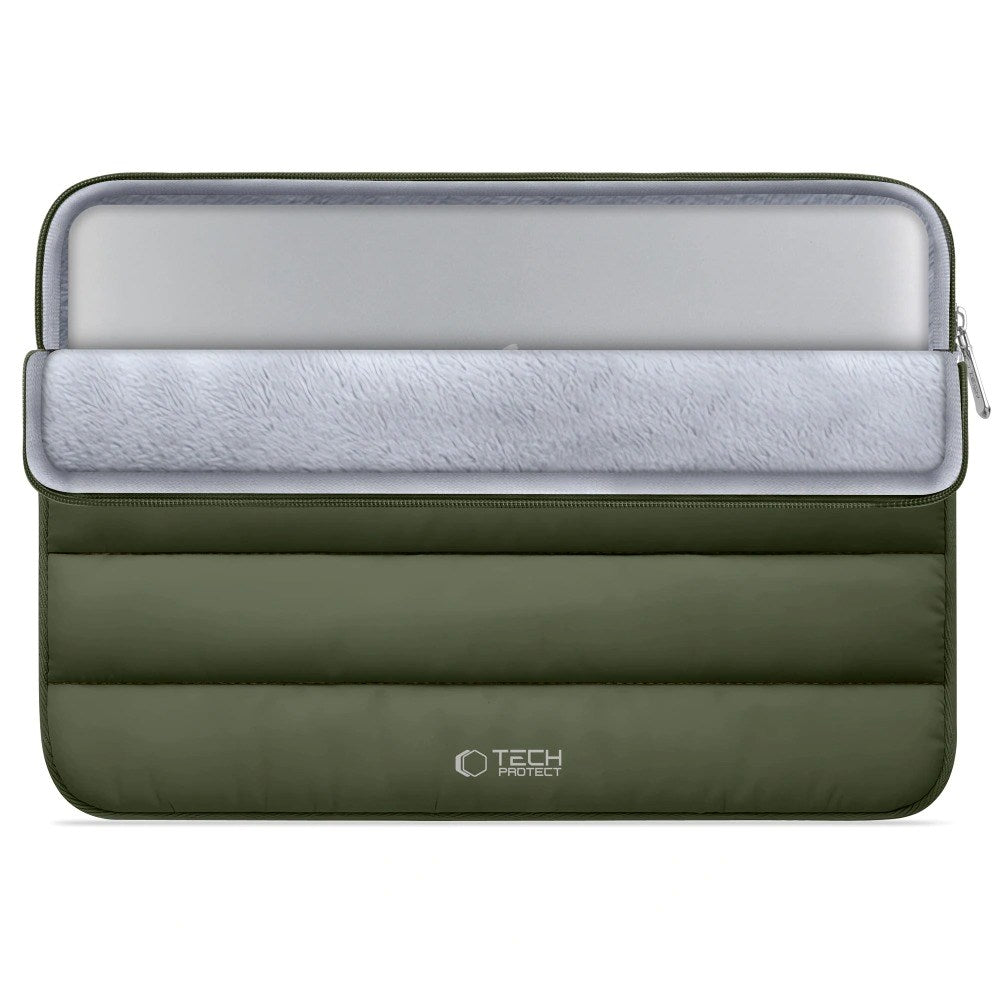 Tech-Protect Fluffy MacBook / Laptop 15-16" (27 x 38cm) Sleeve m. Ekstra Lynlåslomme - Mørkegrøn