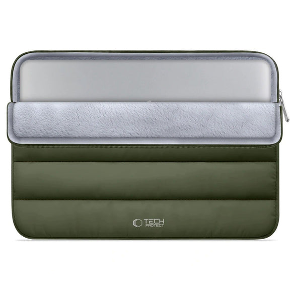 Tech-Protect Fluffy MacBook / Laptop 15-16" (27 x 38cm) Sleeve m. Ekstra Lynlåslomme - Mørkegrøn