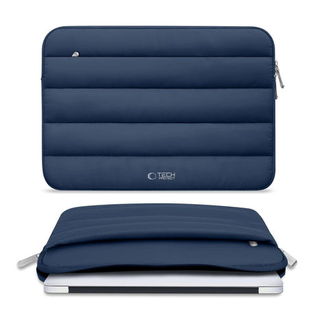 Tech-Protect Fluffy MacBook / Laptop 13-14" (25 x 35cm) Sleeve m. Ekstra Lynlåslomme - Mørkeblå