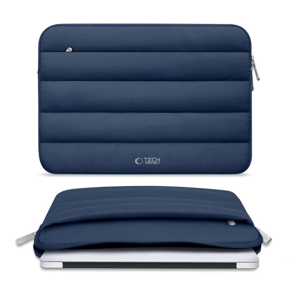 Tech-Protect Fluffy MacBook / Laptop 13-14" (25 x 35cm) Sleeve m. Ekstra Lynlåslomme - Mørkeblå