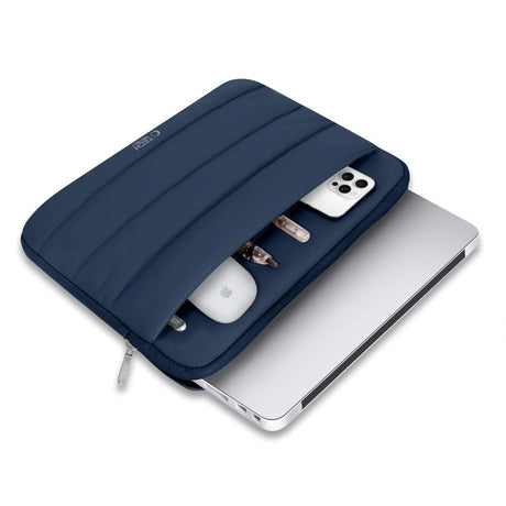 Tech-Protect Fluffy MacBook / Laptop 13-14" (25 x 35cm) Sleeve m. Ekstra Lynlåslomme - Mørkeblå