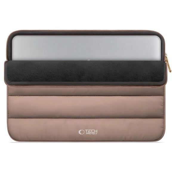 Tech-Protect Fluffy MacBook / Laptop 13-14" (25 x 35cm) Sleeve m. Ekstra Lynlåslomme - Beige