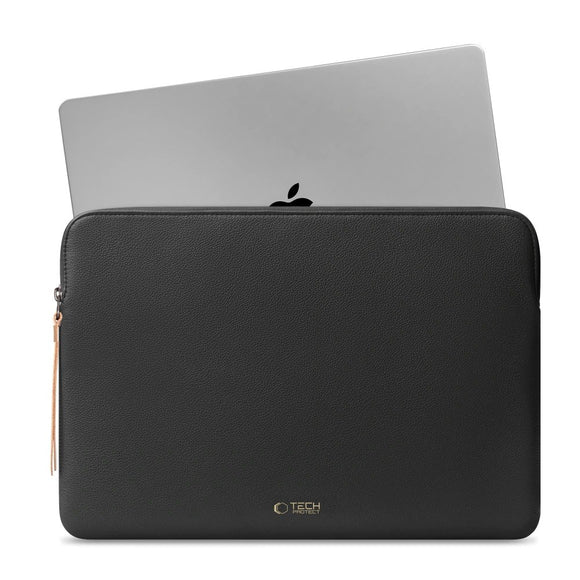 Tech-Protect MacBook / Laptop 15-16" Kunstlæder Sleeve m. Foret Inderside - Black