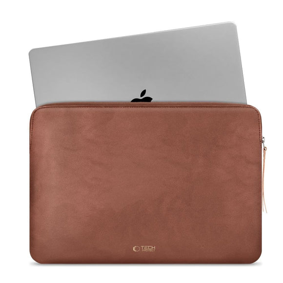 Tech-Protect MacBook / Laptop 15-16" Kunstlæder Sleeve m. Foret Inderside - Brown