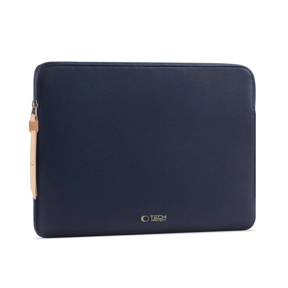 Tech-Protect MacBook / Laptop 15-16" Kunstlæder Sleeve m. Foret Inderside - Navy Blue