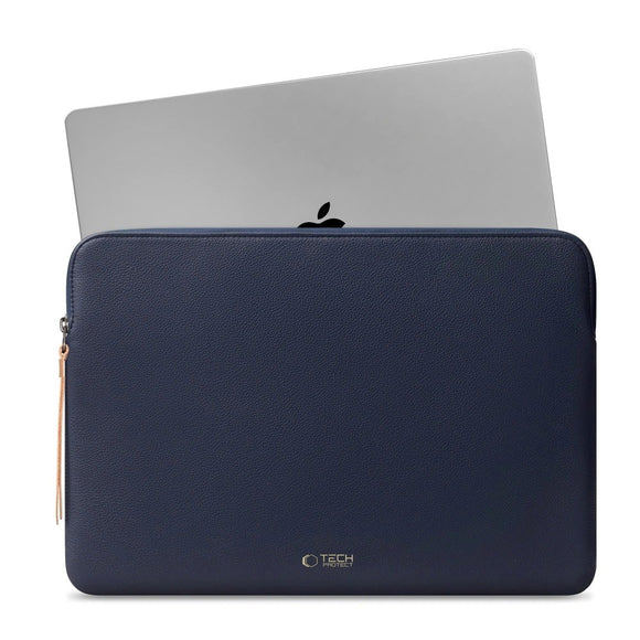 Tech-Protect MacBook / Laptop 15-16" Kunstlæder Sleeve m. Foret Inderside - Navy Blue