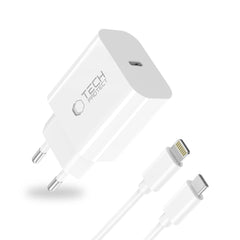 Tech-Protect 20W Vægoplader m. 1 x Lightning Kabel - Hvid