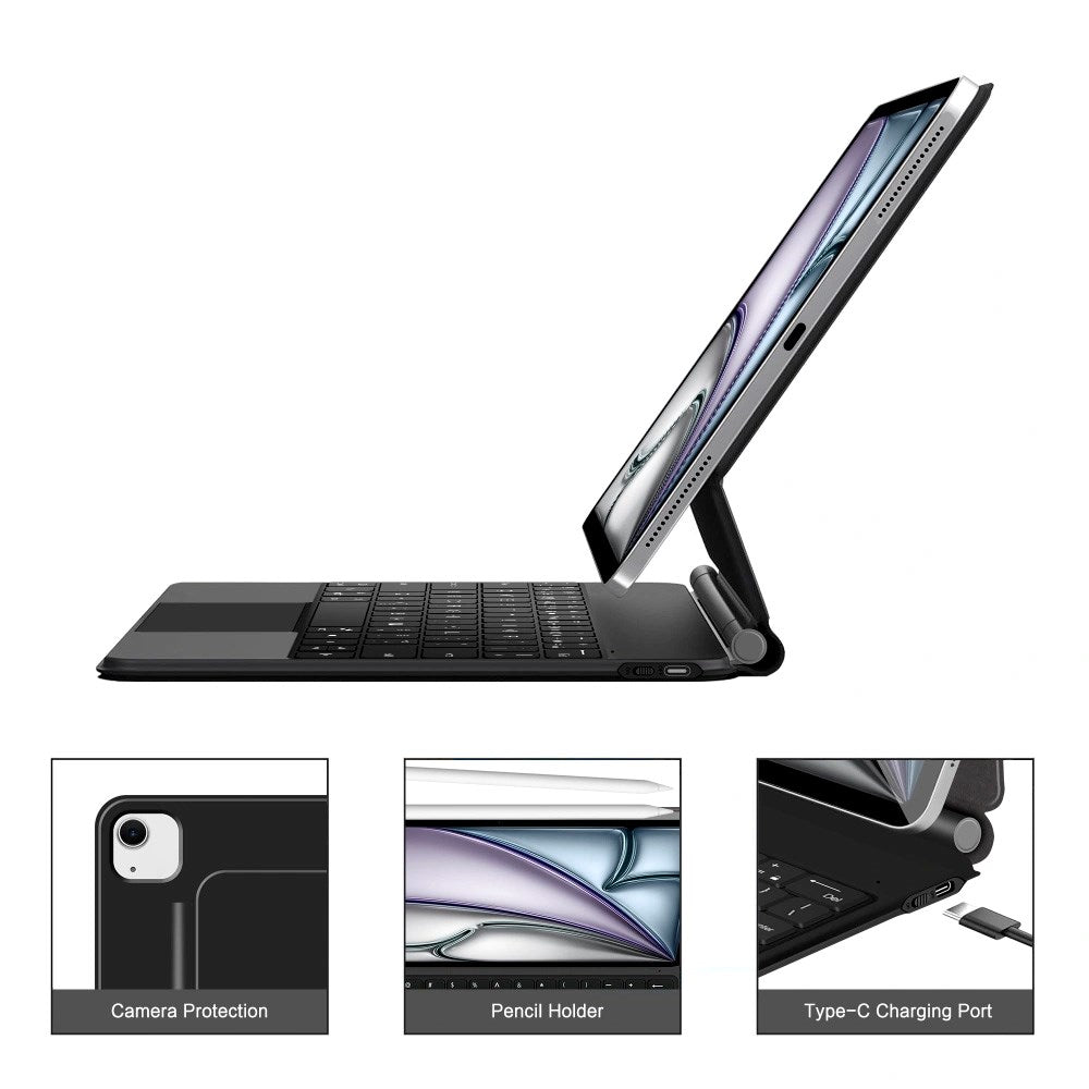 iPad Air 13" (2026 / 2025 / 2024) / Pro 12.9" (2022 / 2021 / 2020) Tech-Protect Cover m. Engelsk Tastatur - Sort