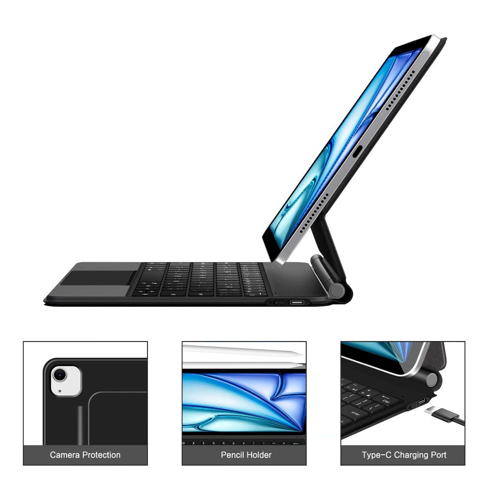 iPad Air 11" (2026 / 2025 / 2024) / Air (2022 / 2020) Tech-Protect Cover m. Engelsk Tastatur - Sort