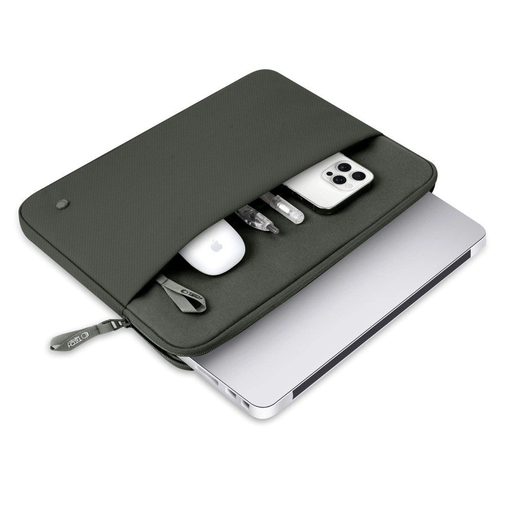 Tech-Protect MacBook / Laptop 15-16" Sleeve m. Foret Inderside & Lomme - Mørkegrøn
