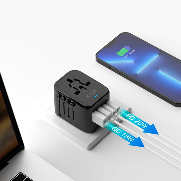 Tech-Protect Rejseadapter EU / UK / US / AU - Sort