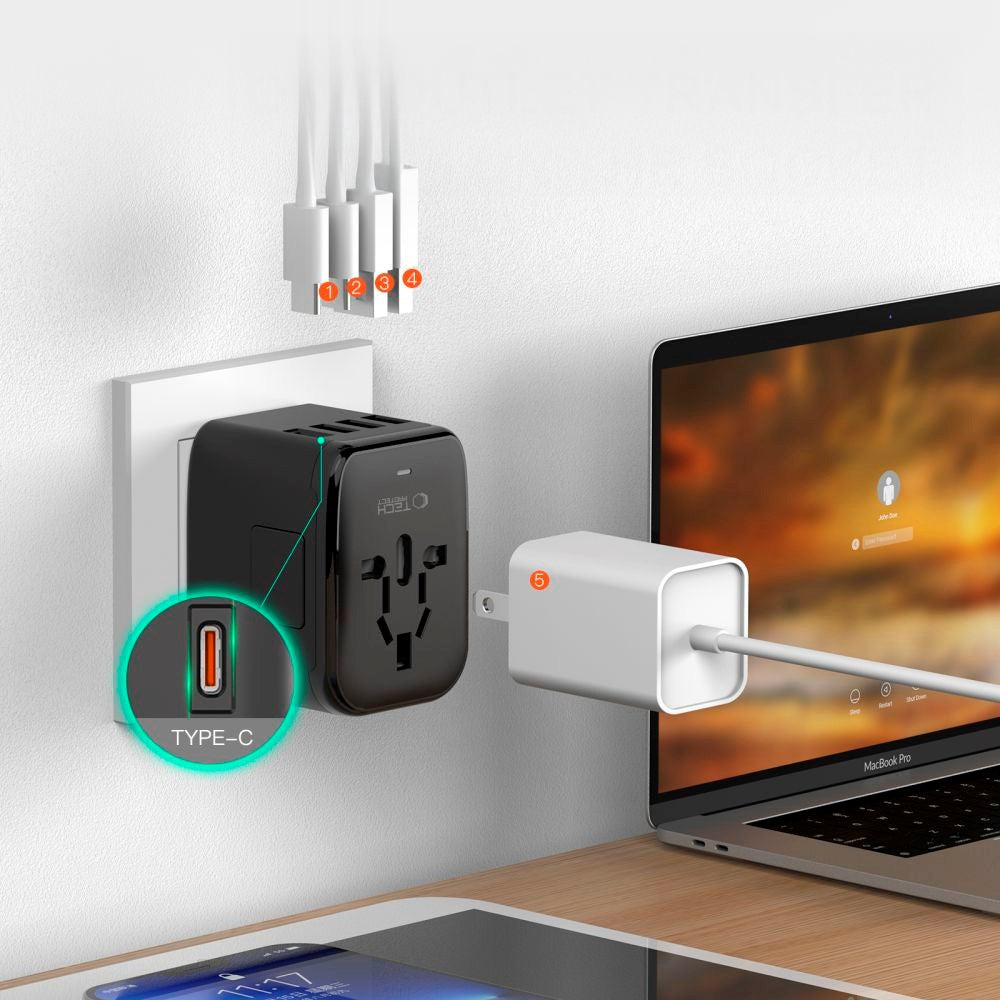 Tech-Protect Rejseadapter EU / UK / US / AU - Sort