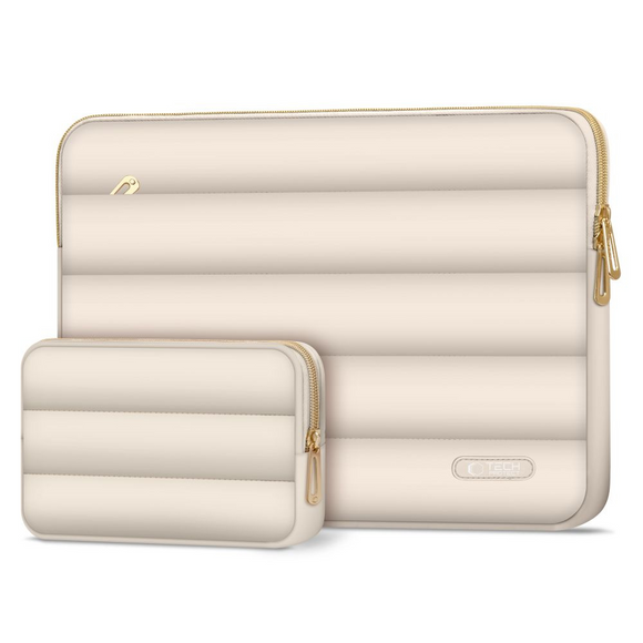 Tech-Protect Puffy MacBook / Laptop 13-14" Sleeve m. Lille Taske - Beige
